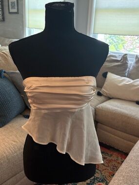 Strapless Peplum Satin Dress in Ivory